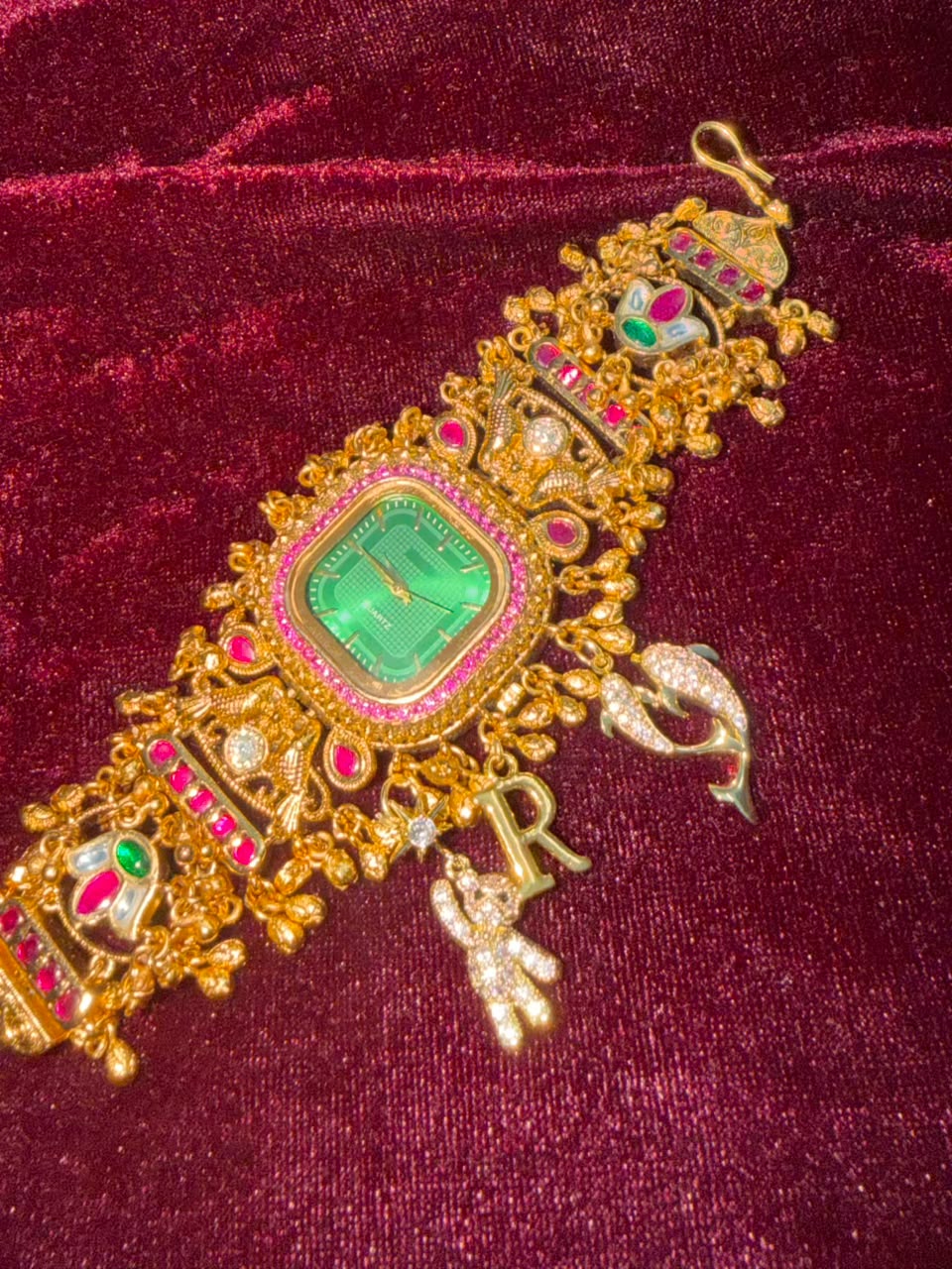 Gulnaar Emerald Heritage Watch Rakhi in Premium Swarovski (Free Initial)