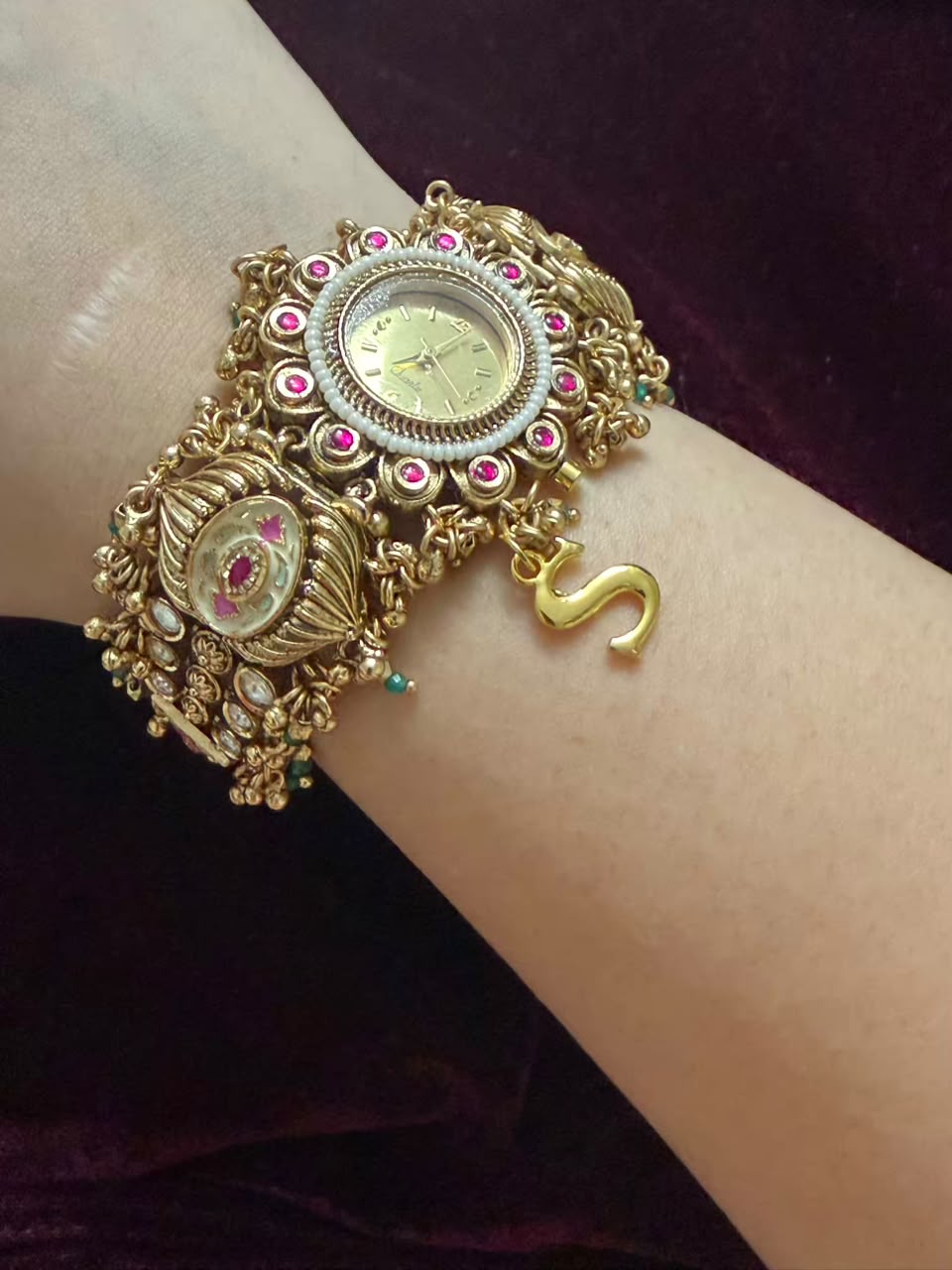 Mayura Pearl Heritage Watch Rakhi in Premium Swarovski (Free Initial)