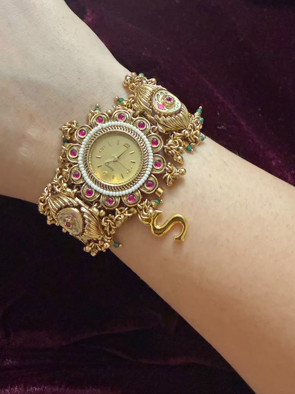 Mayura Pearl Heritage Watch Rakhi in Premium Swarovski (Free Initial)