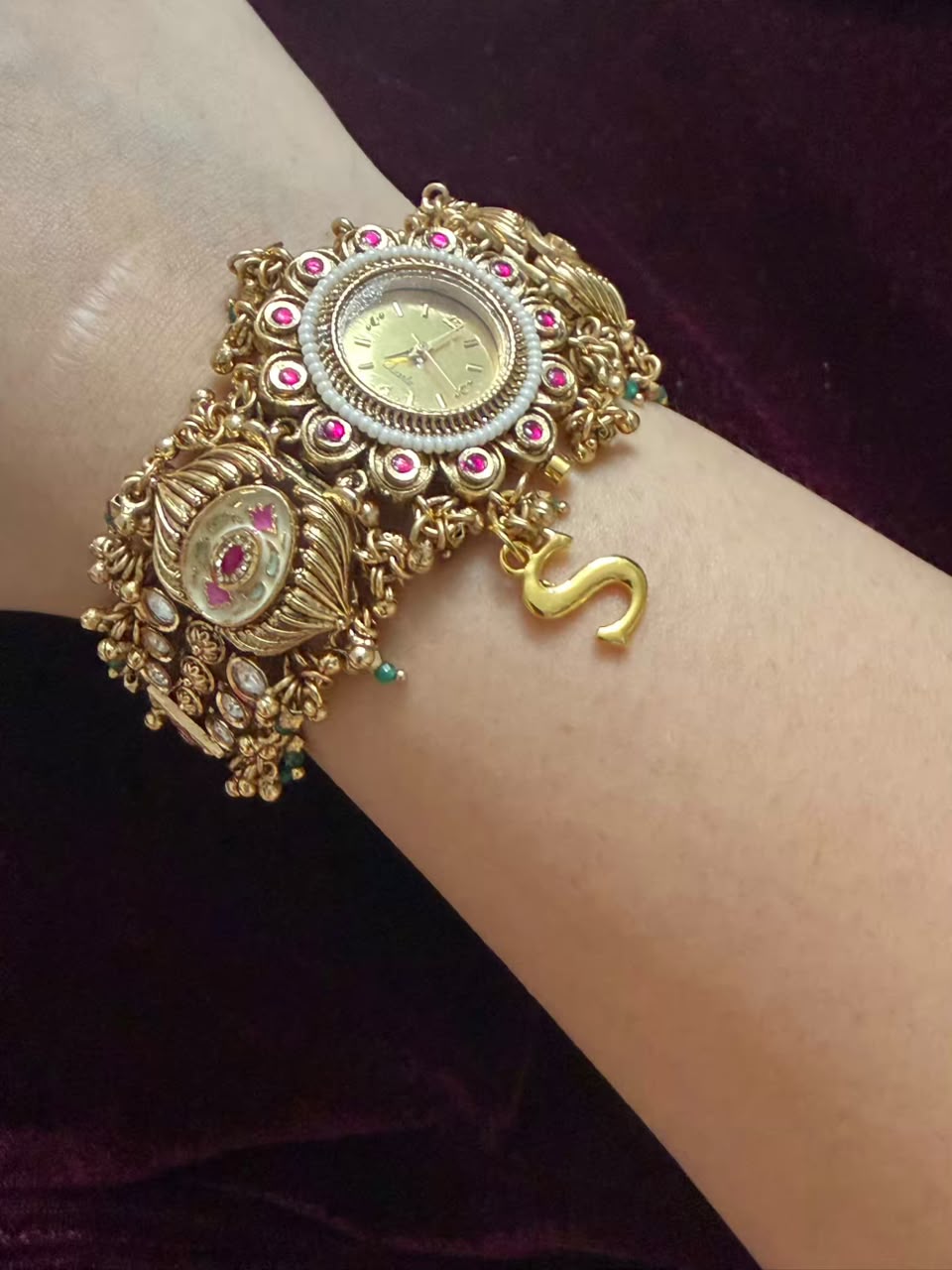 Mayura Pearl Heritage Watch Rakhi in Premium Swarovski (Free Initial)