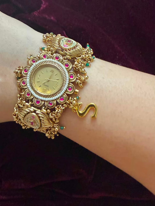 Mayura Pearl Heritage Watch Rakhi in Premium Swarovski (Free Initial)