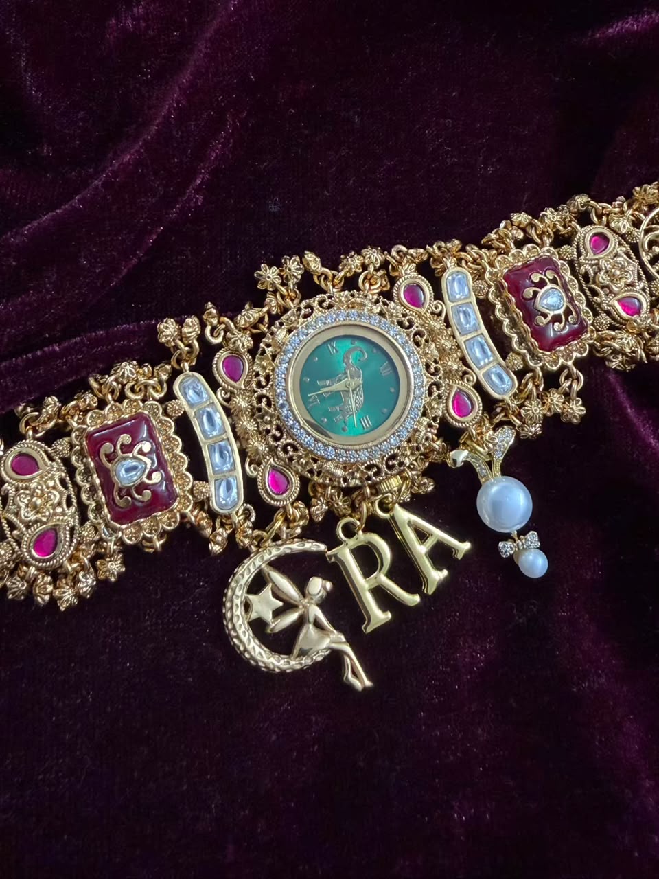 Rajmayuri Heritage Watch Rakhi in Premium Swarovski (Free Initial)