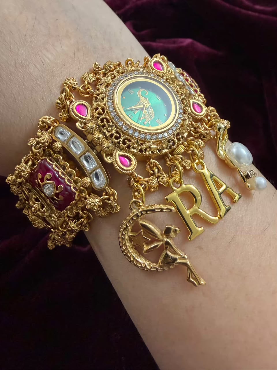 Rajmayuri Heritage Watch Rakhi in Premium Swarovski (Free Initial)