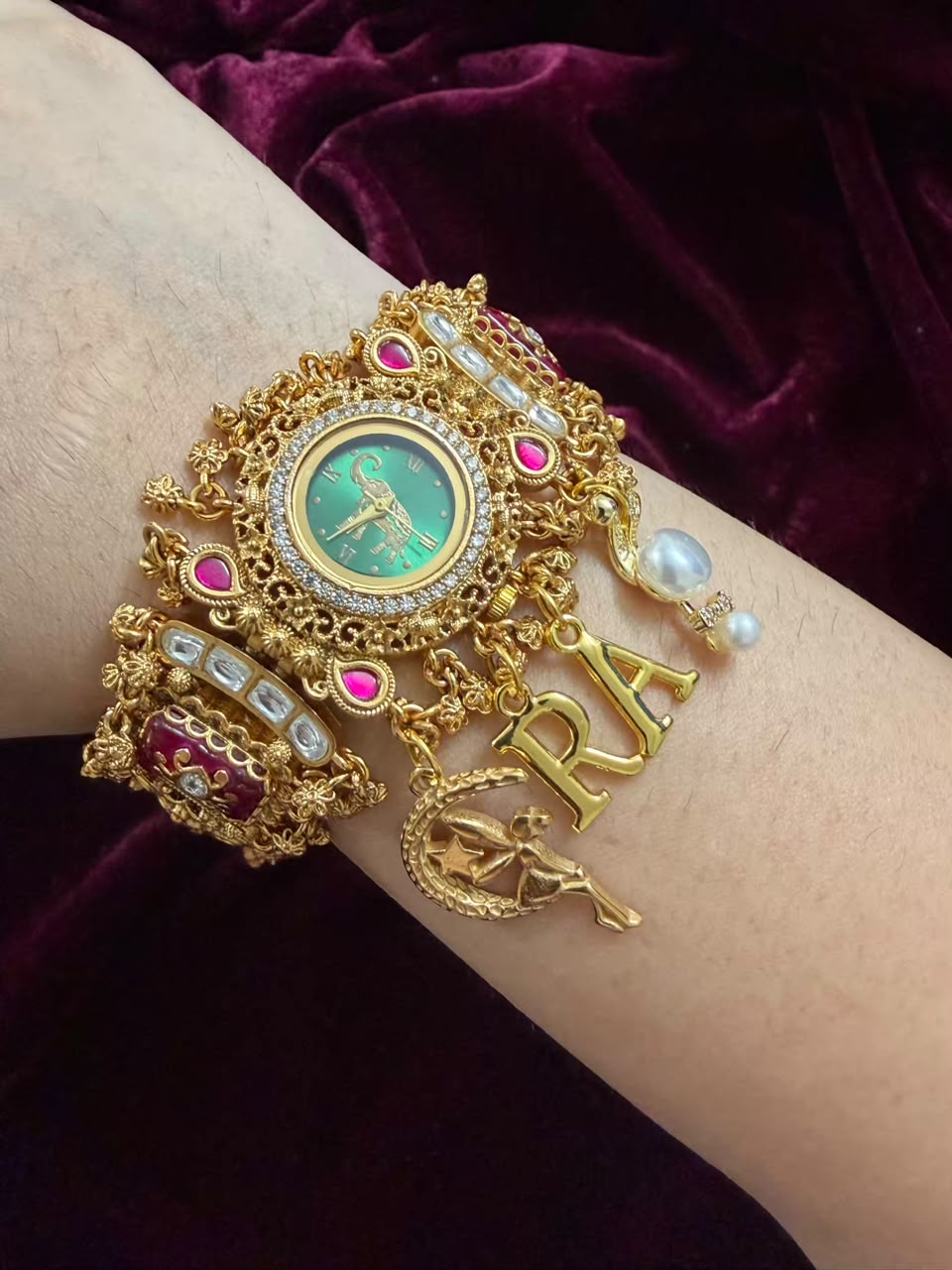 Rajmayuri Heritage Watch Rakhi in Premium Swarovski (Free Initial)