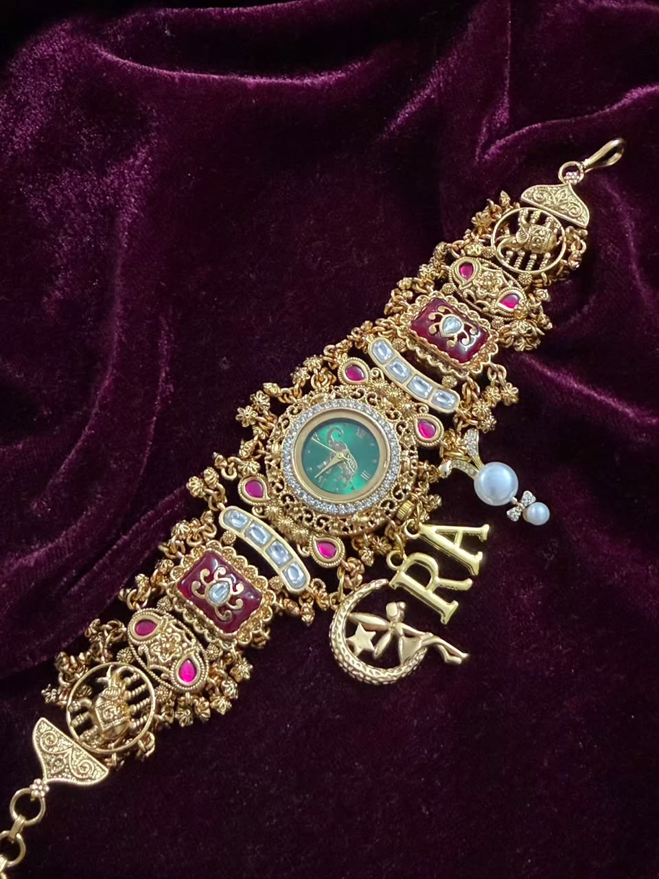 Rajmayuri Heritage Watch Rakhi in Premium Swarovski (Free Initial)