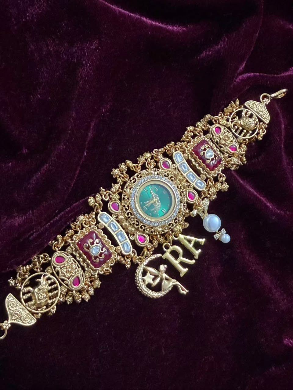Rajmayuri Heritage Watch Rakhi in Premium Swarovski (Free Initial)