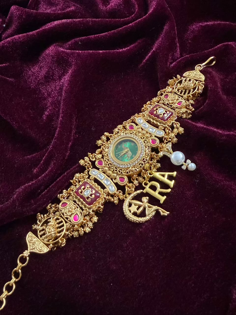 Rajmayuri Heritage Watch Rakhi in Premium Swarovski (Free Initial)