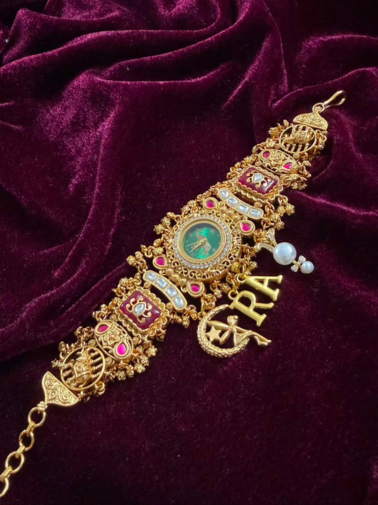 Rajmayuri Heritage Watch Rakhi in Premium Swarovski (Free Initial)