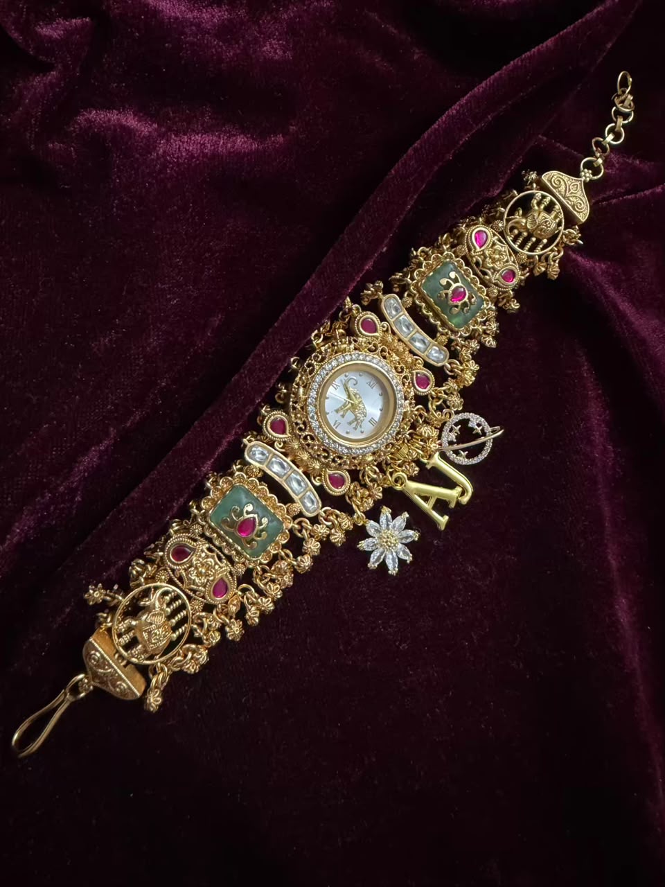 Shahi Mayuri Heritage Watch Rakhi in Premium Swarovski (Free Initial)