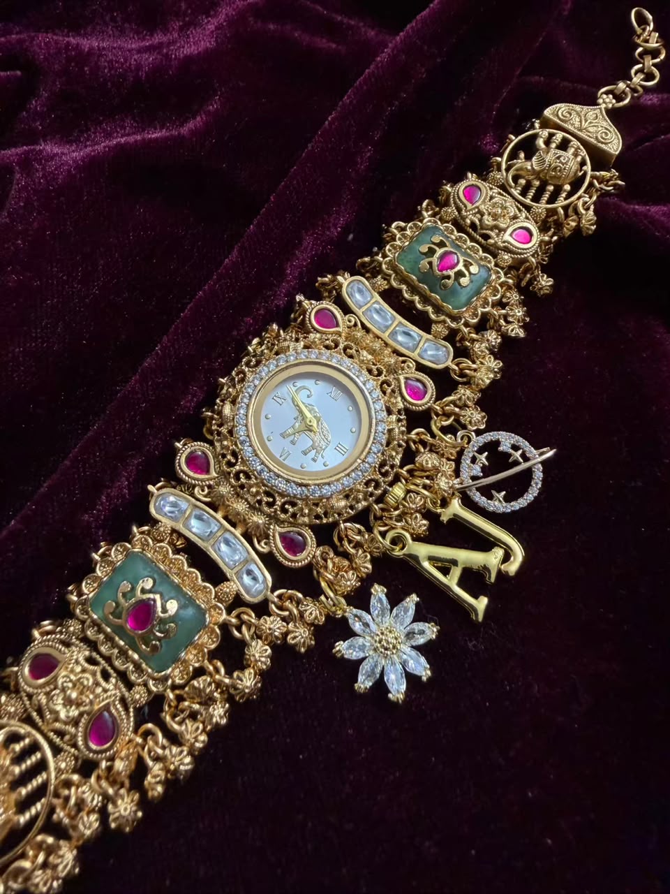 Shahi Mayuri Heritage Watch Rakhi in Premium Swarovski (Free Initial)
