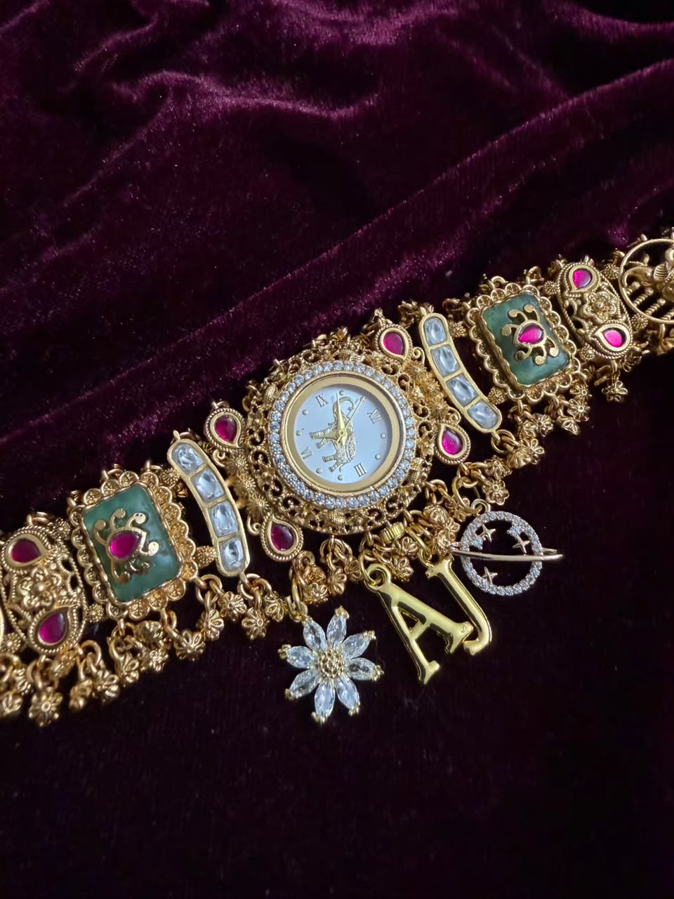 Shahi Mayuri Heritage Watch Rakhi in Premium Swarovski (Free Initial)