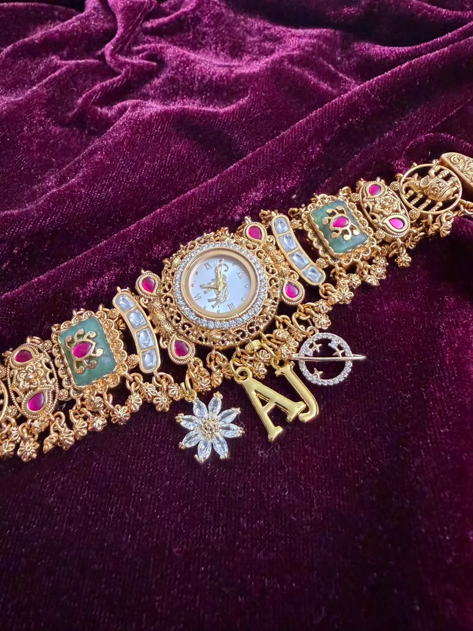 Shahi Mayuri Heritage Watch Rakhi in Premium Swarovski (Free Initial)