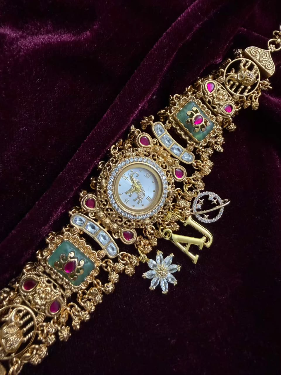 Shahi Mayuri Heritage Watch Rakhi in Premium Swarovski (Free Initial)