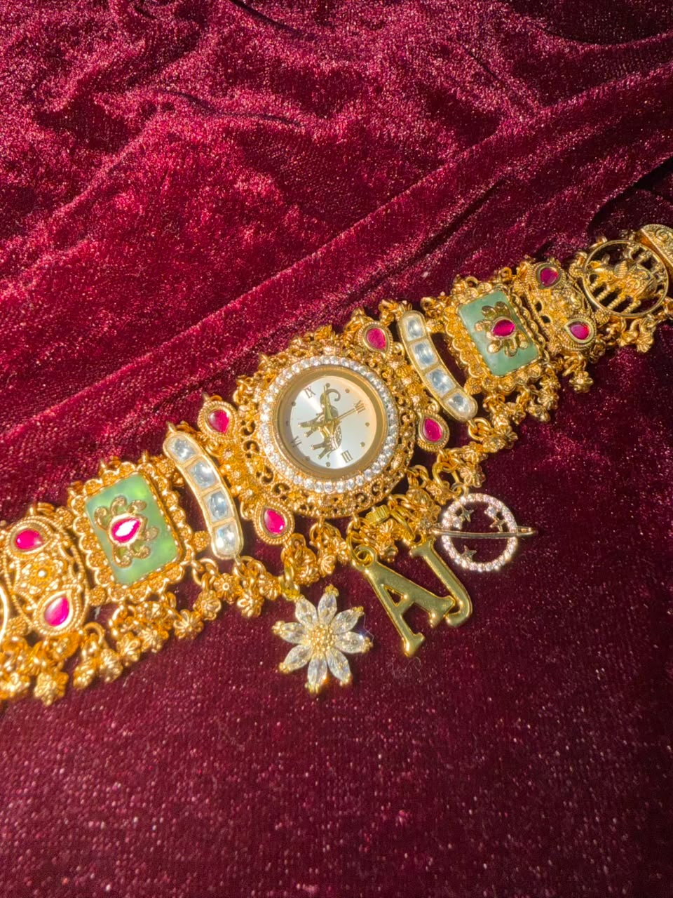 Shahi Mayuri Heritage Watch Rakhi in Premium Swarovski (Free Initial)