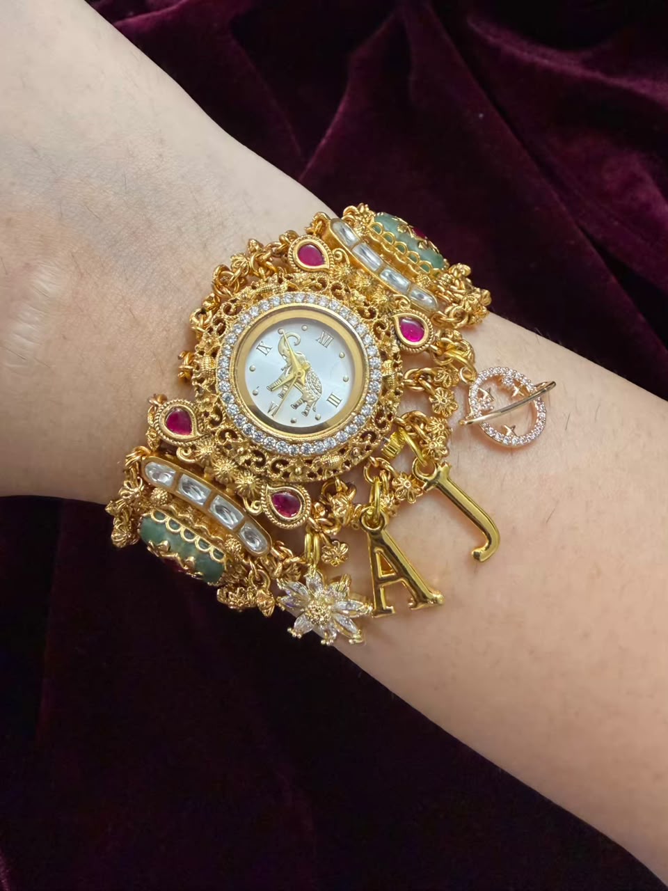 Shahi Mayuri Heritage Watch Rakhi in Premium Swarovski (Free Initial)