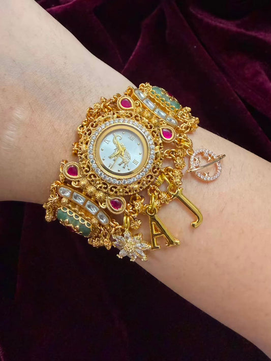 Shahi Mayuri Heritage Watch Rakhi in Premium Swarovski (Free Initial)