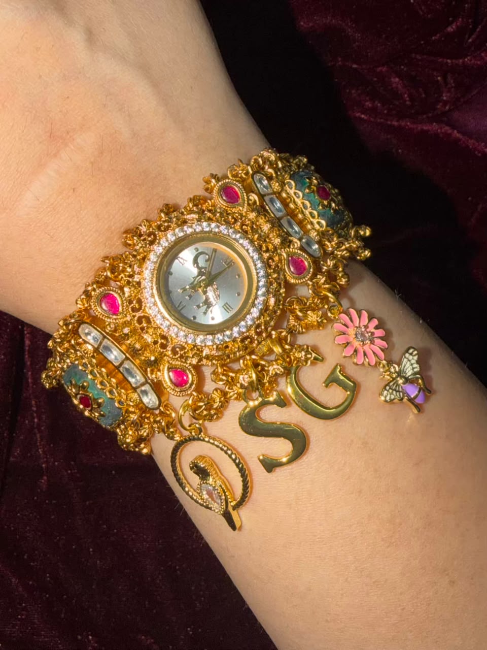 Mayura Gulabo Heritage Watch Rakhi in Premium Swarovski (Free Initial)