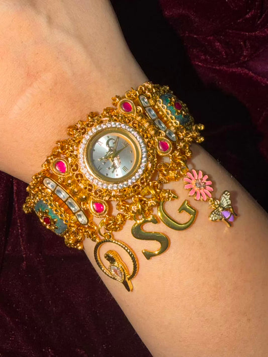 Mayura Gulabo Heritage Watch Rakhi in Premium Swarovski (Free Initial)