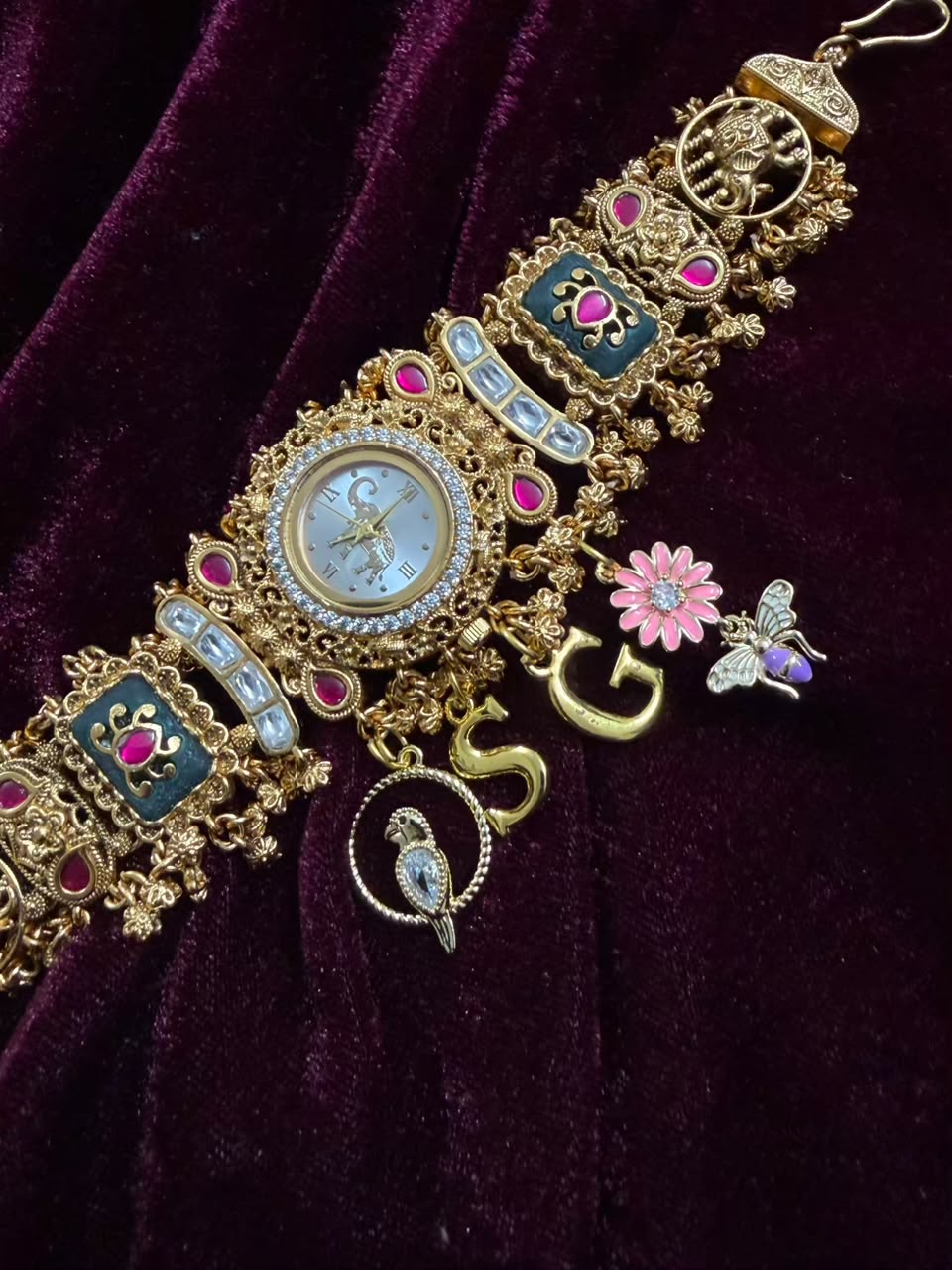 Mayura Gulabo Heritage Watch Rakhi in Premium Swarovski (Free Initial)