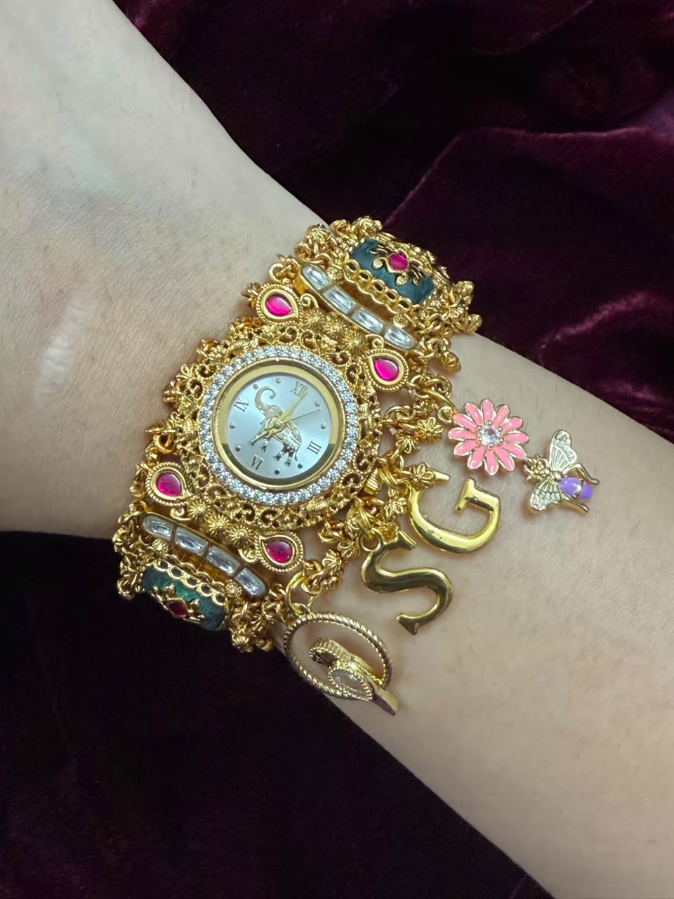 Mayura Gulabo Heritage Watch Rakhi in Premium Swarovski (Free Initial)