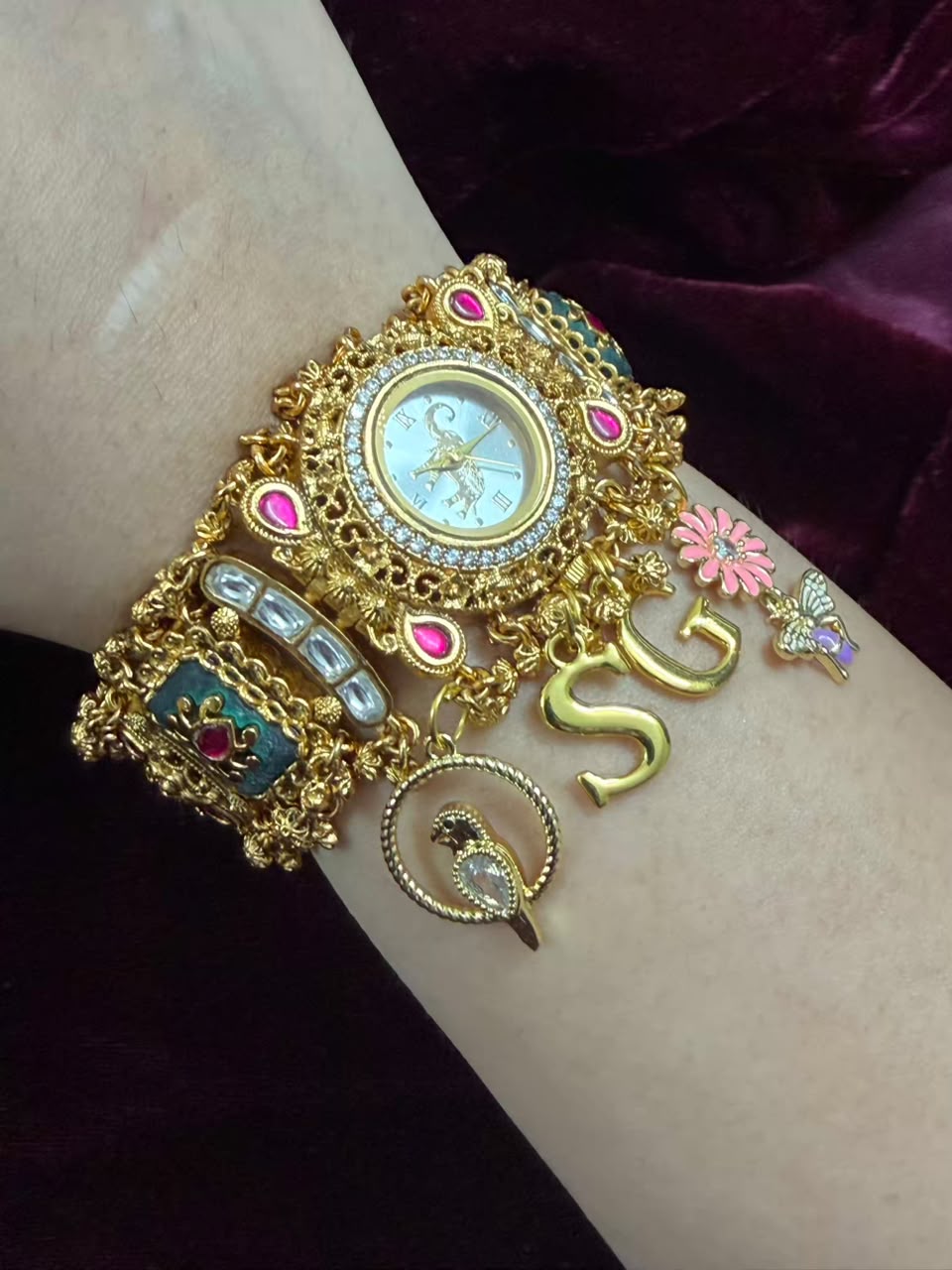 Mayura Gulabo Heritage Watch Rakhi in Premium Swarovski (Free Initial)