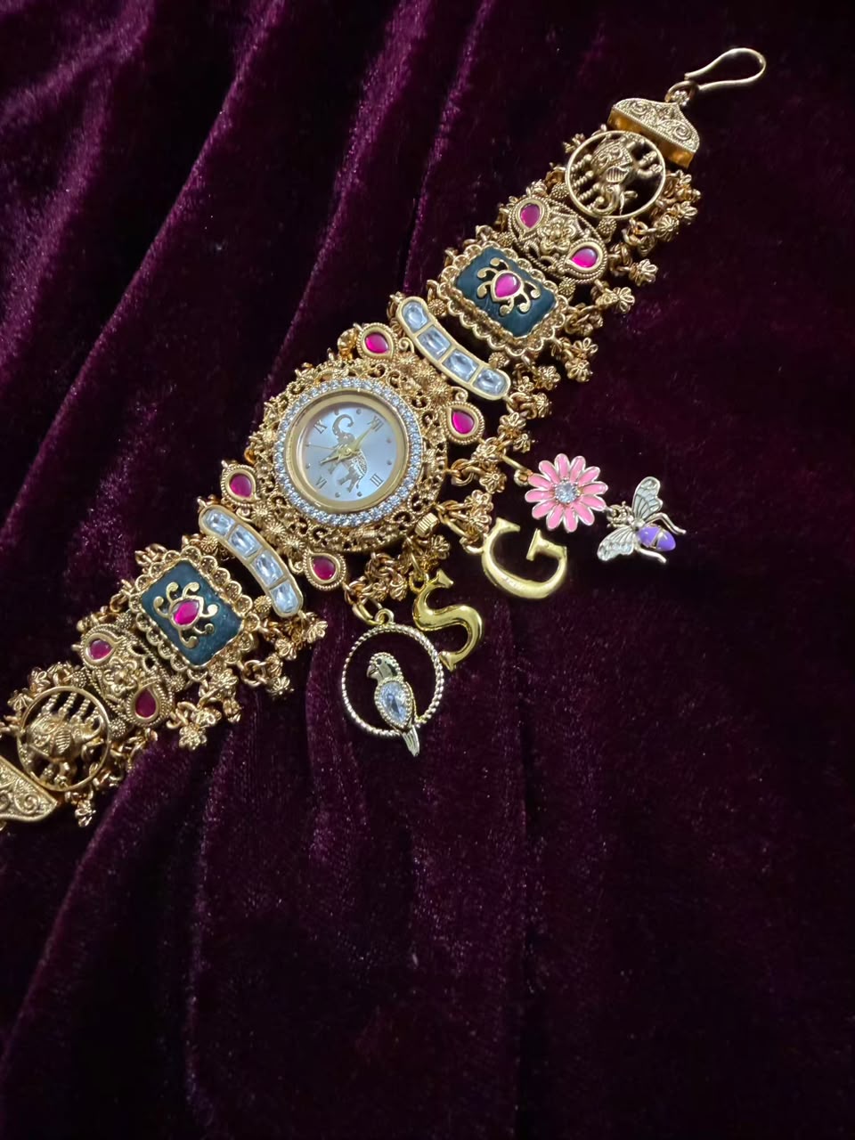Mayura Gulabo Heritage Watch Rakhi in Premium Swarovski (Free Initial)