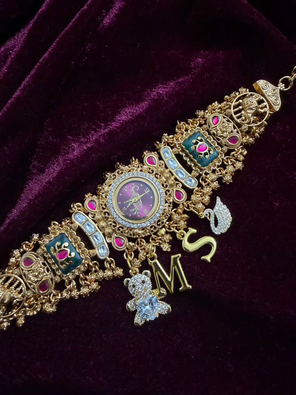 Mayura Gulabika Heritage Watch Rakhi in Premium Swarovski (Free Initial)