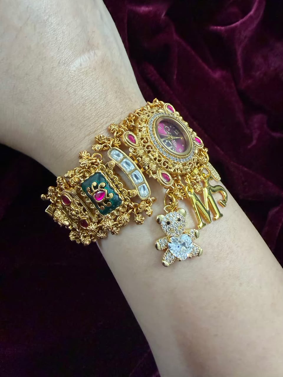 Mayura Gulabika Heritage Watch Rakhi in Premium Swarovski (Free Initial)