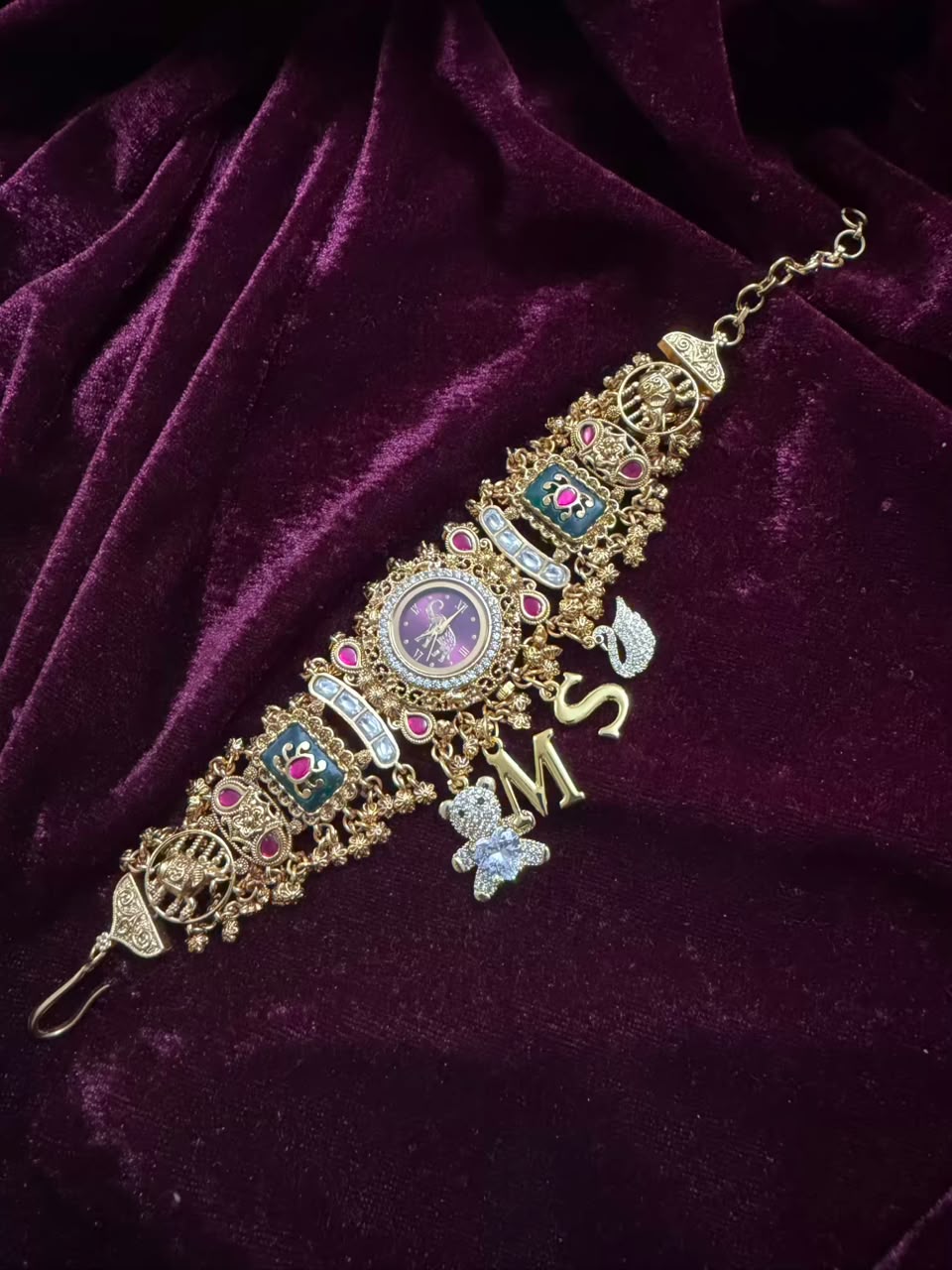Mayura Gulabika Heritage Watch Rakhi in Premium Swarovski (Free Initial)