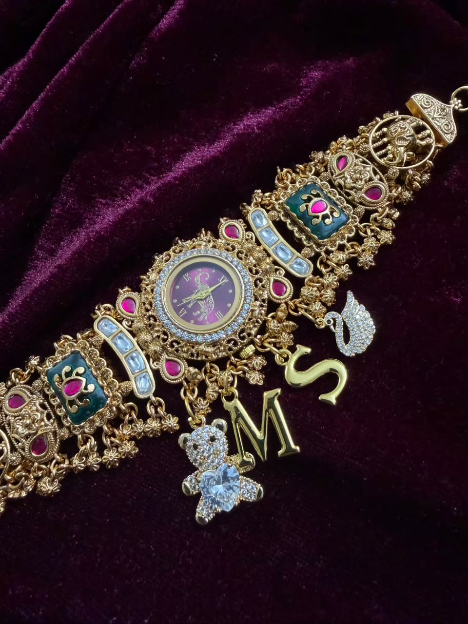 Mayura Gulabika Heritage Watch Rakhi in Premium Swarovski (Free Initial)