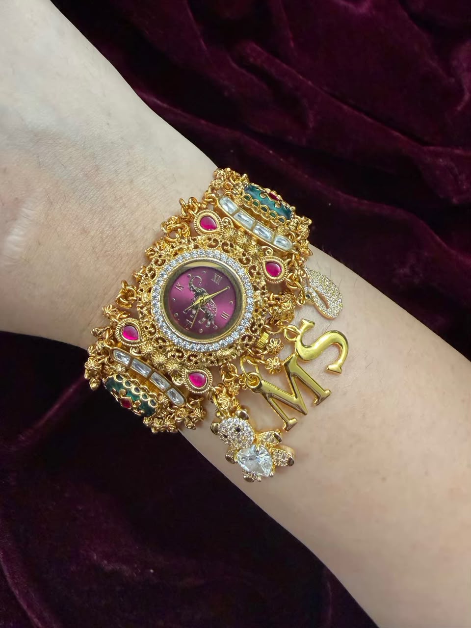 Mayura Gulabika Heritage Watch Rakhi in Premium Swarovski (Free Initial)