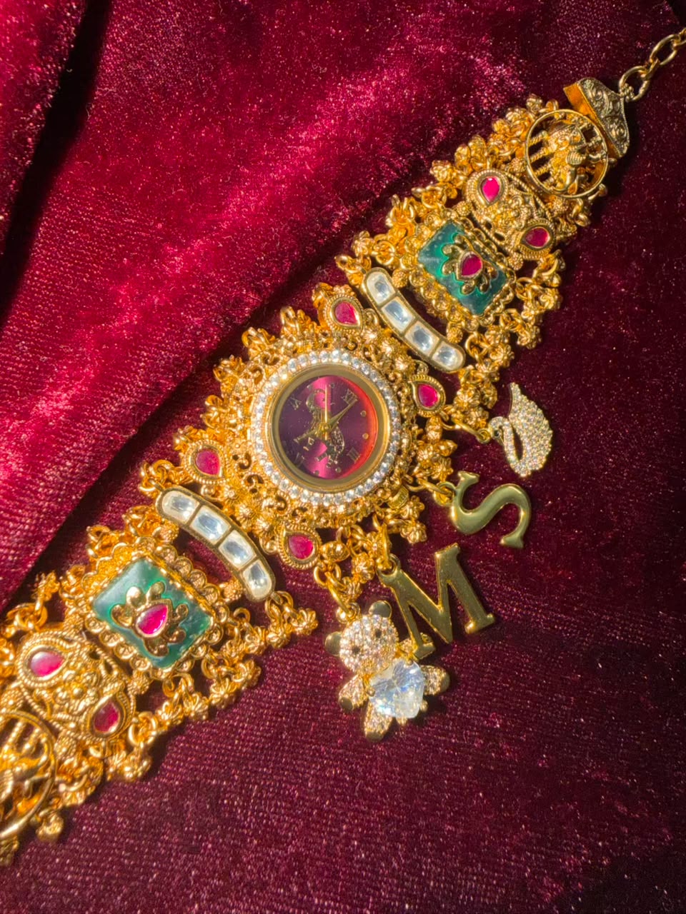 Mayura Gulabika Heritage Watch Rakhi in Premium Swarovski (Free Initial)