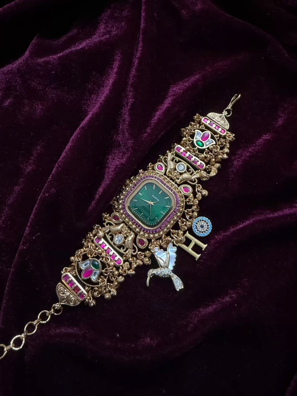 Zümrüt Royale Heritage Watch Rakhi in Premium Swarovski (Free Initial)