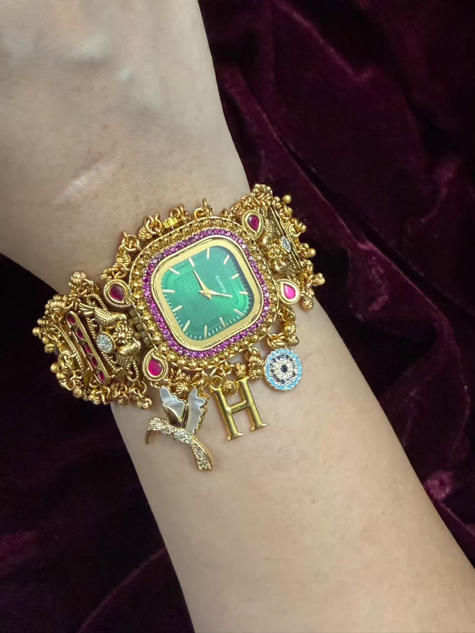 Zümrüt Royale Heritage Watch Rakhi in Premium Swarovski (Free Initial)