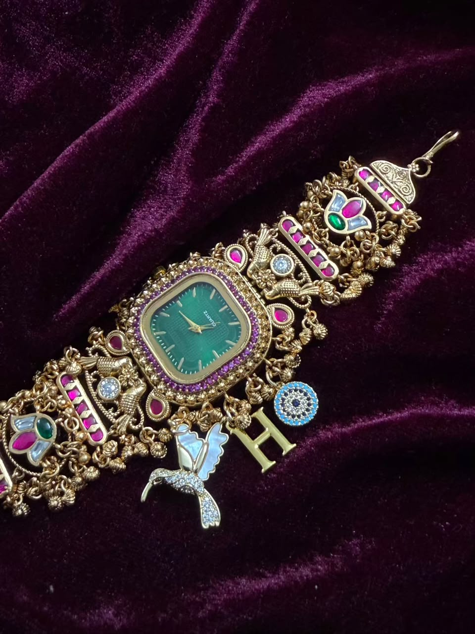 Zümrüt Royale Heritage Watch Rakhi in Premium Swarovski (Free Initial)