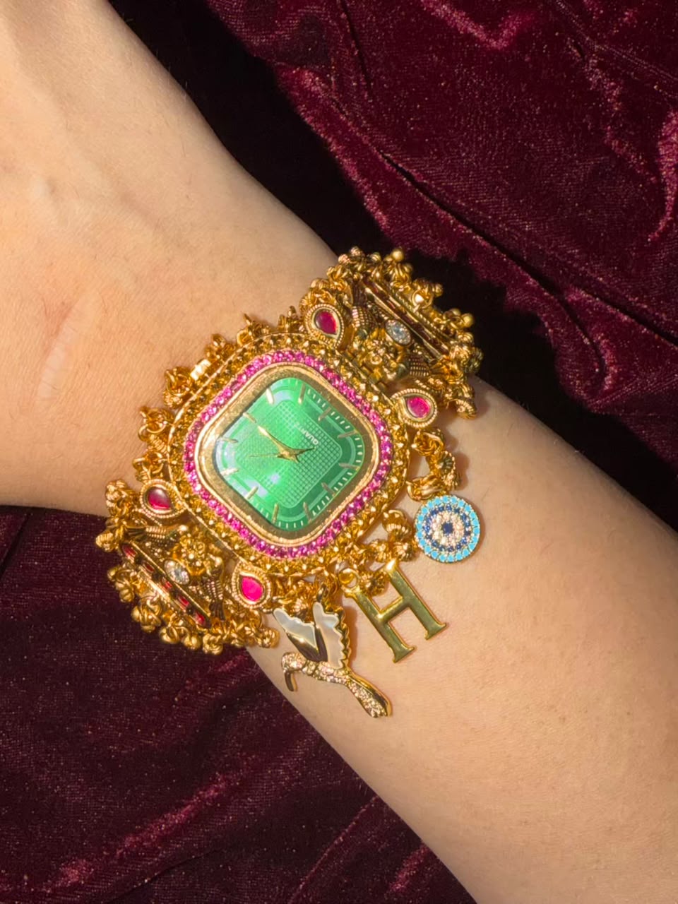 Zümrüt Royale Heritage Watch Rakhi in Premium Swarovski (Free Initial)