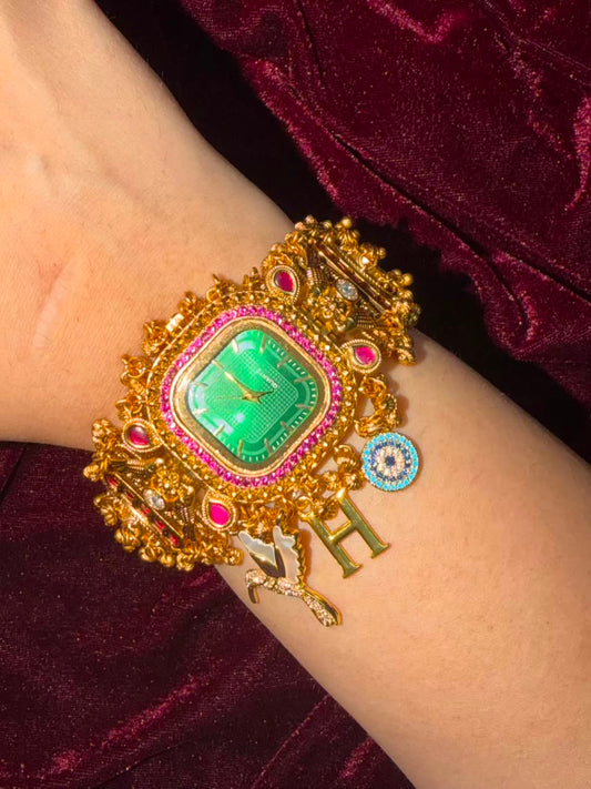 Zümrüt Royale Heritage Watch Rakhi in Premium Swarovski (Free Initial)