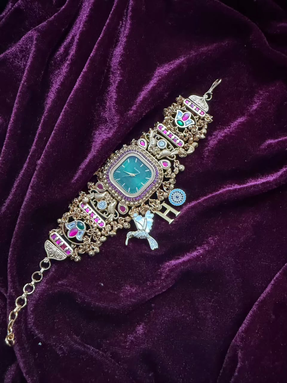 Zümrüt Royale Heritage Watch Rakhi in Premium Swarovski (Free Initial)