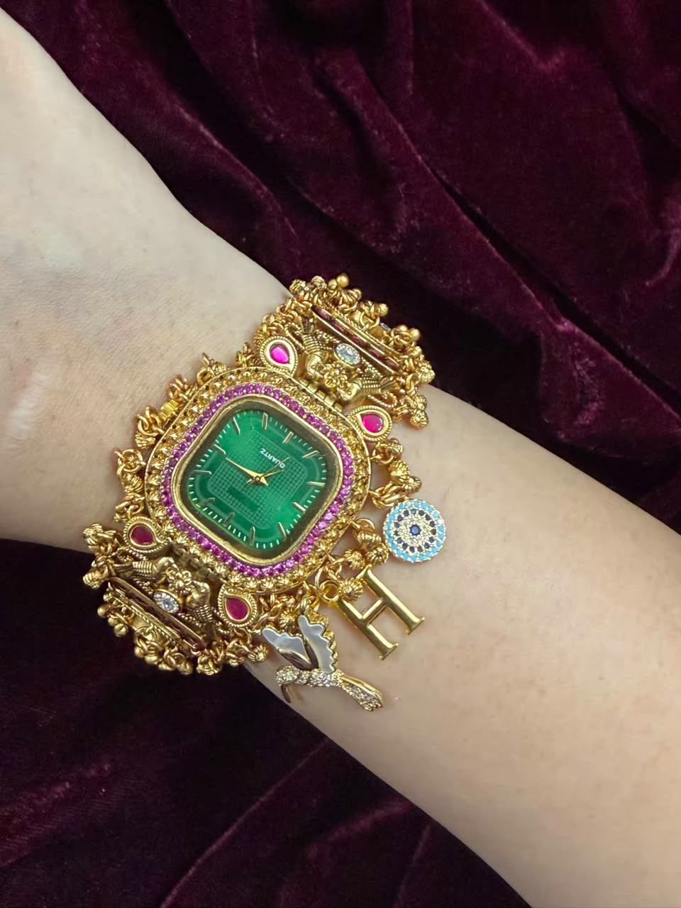 Zümrüt Royale Heritage Watch Rakhi in Premium Swarovski (Free Initial)