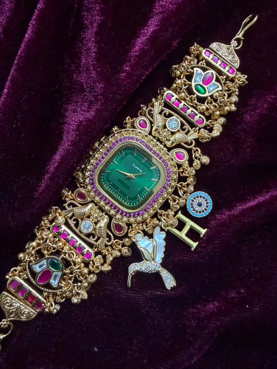 Zümrüt Royale Heritage Watch Rakhi in Premium Swarovski (Free Initial)