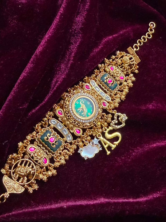 Harit Rajsi Heritage Watch Rakhi in Premium Swarovski (Free Initial)