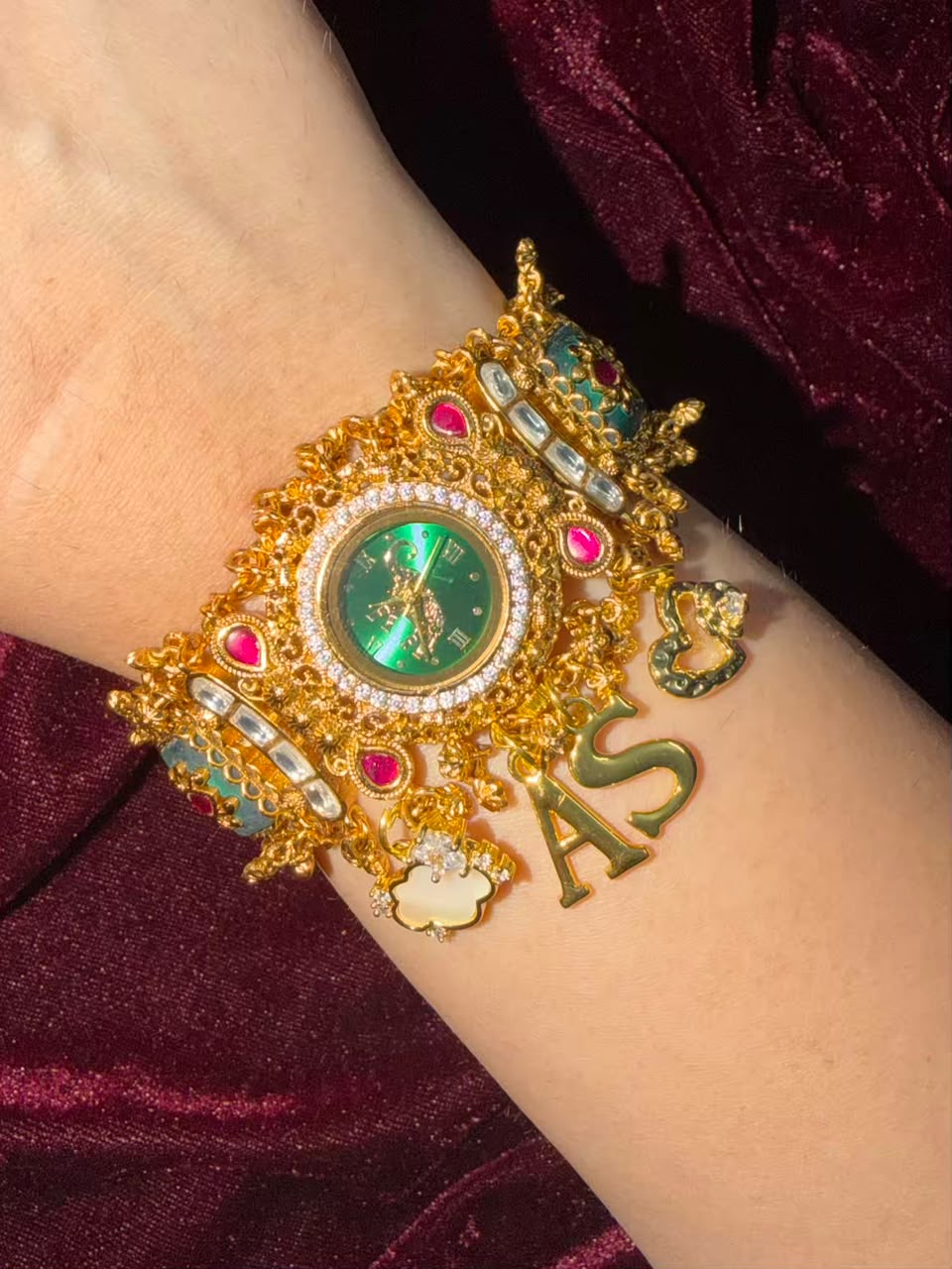 Harit Rajsi Heritage Watch Rakhi in Premium Swarovski (Free Initial)