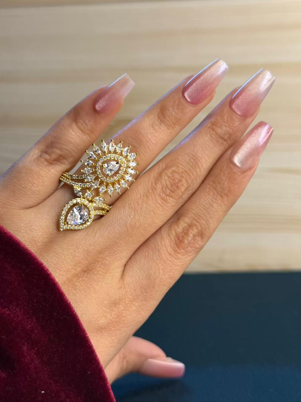 Leaves Floral Cocktail Gold Plated Ring Adjustable