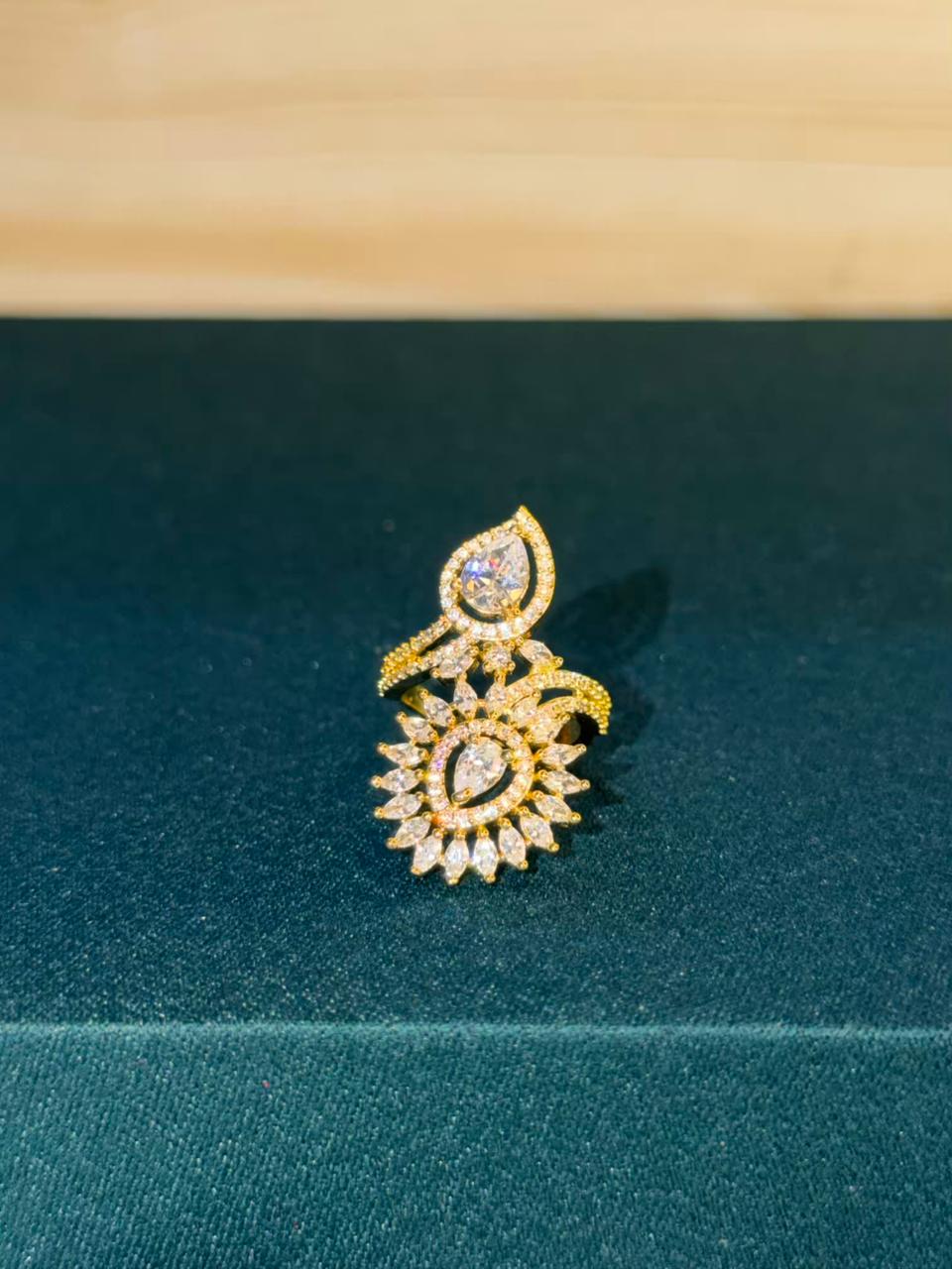 Leaves Floral Cocktail Gold Plated Ring Adjustable