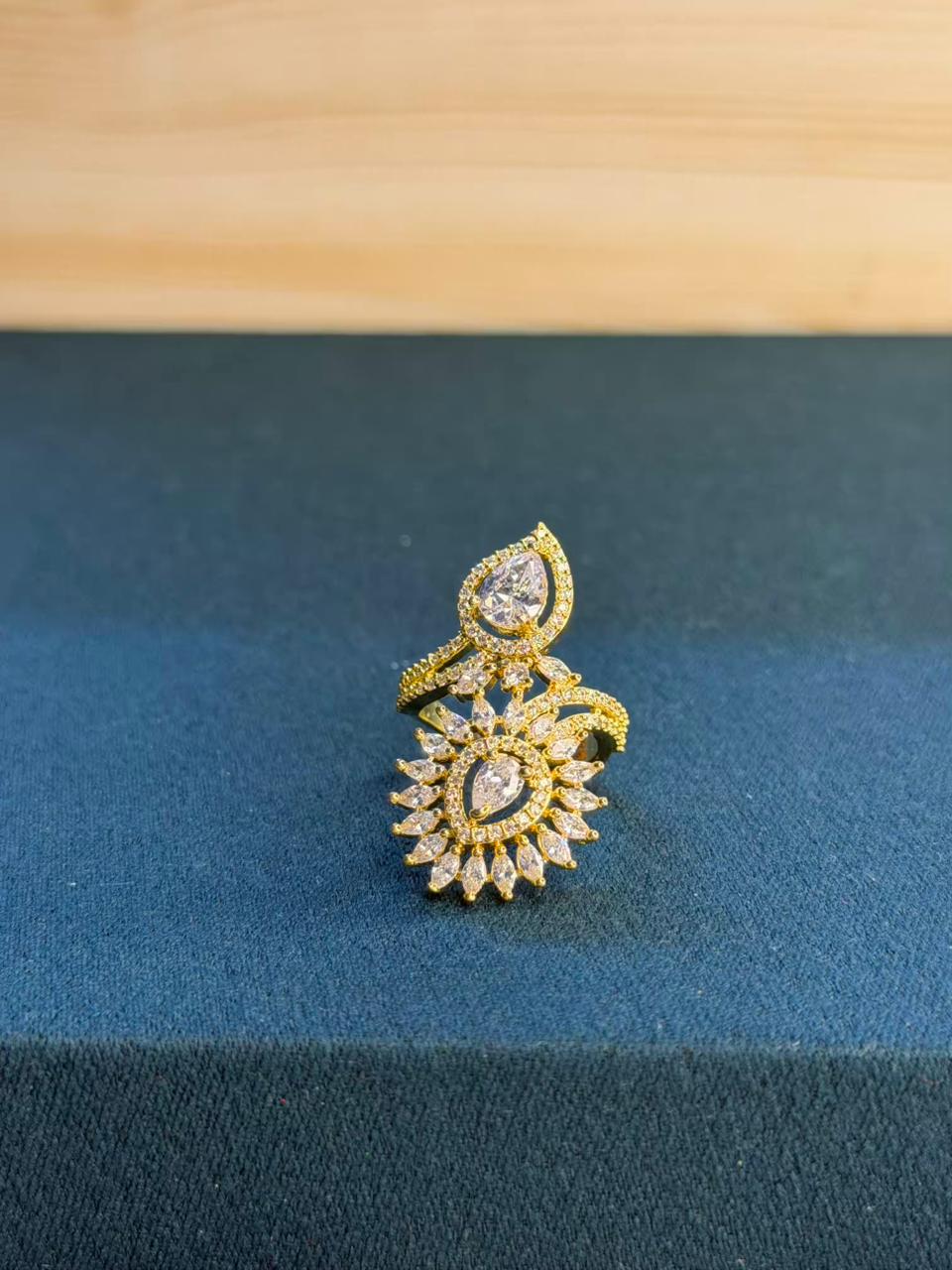 Leaves Floral Cocktail Gold Plated Ring Adjustable