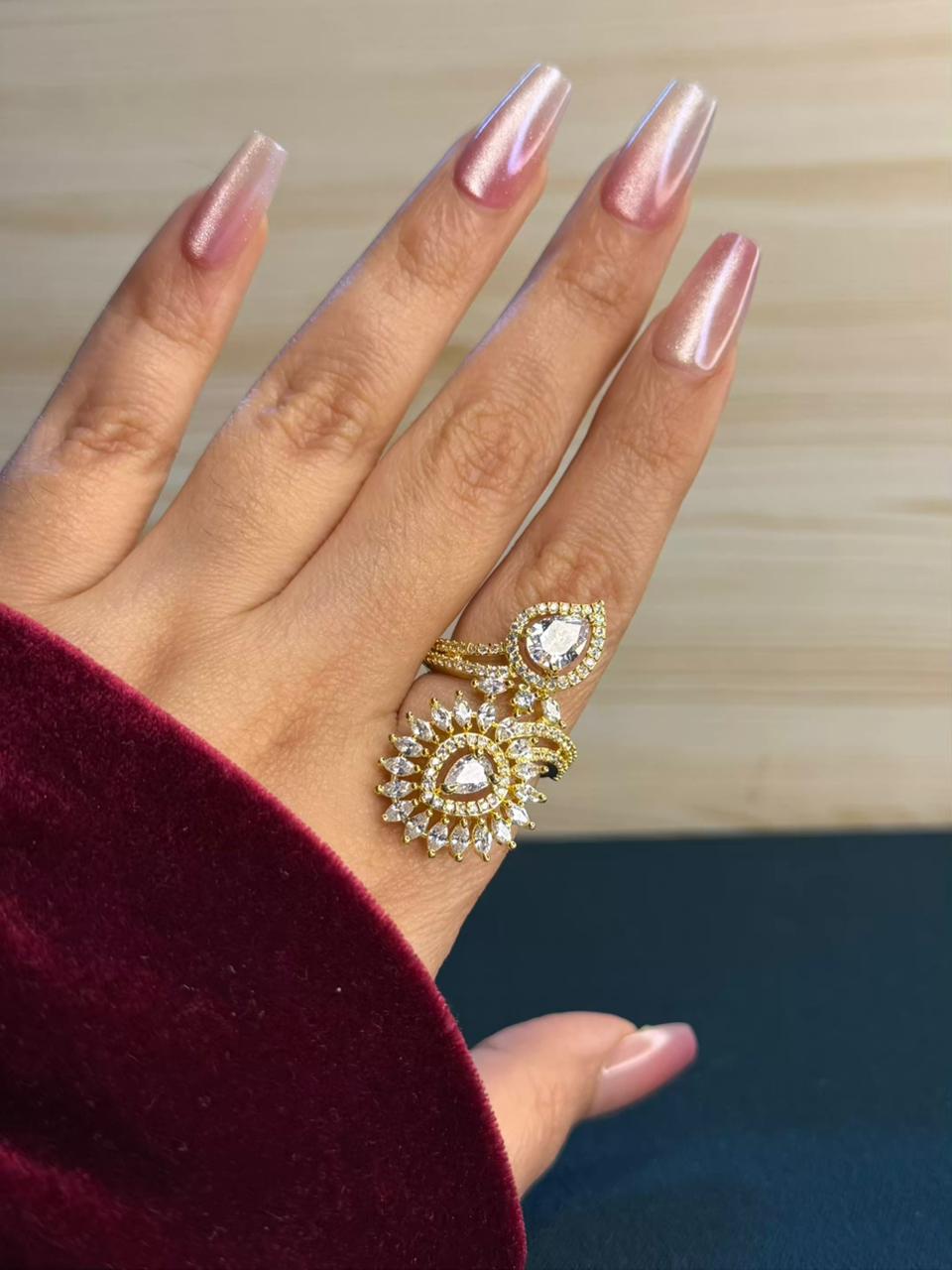 Leaves Floral Cocktail Gold Plated Ring Adjustable