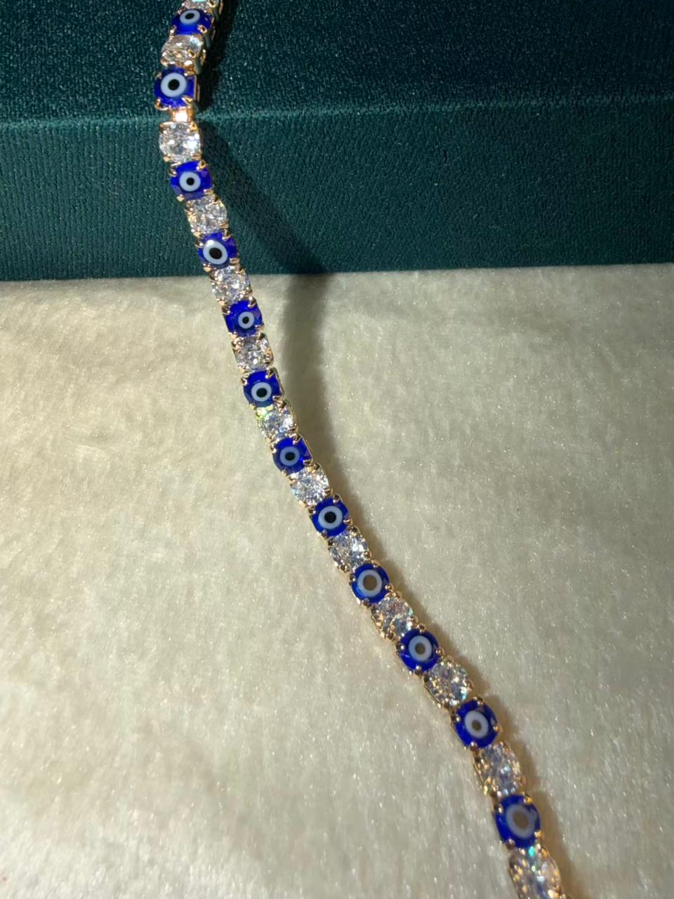 Blue Evil Eye Shining Solitaire Diamonds Tennis Bracelet - Gold Colour