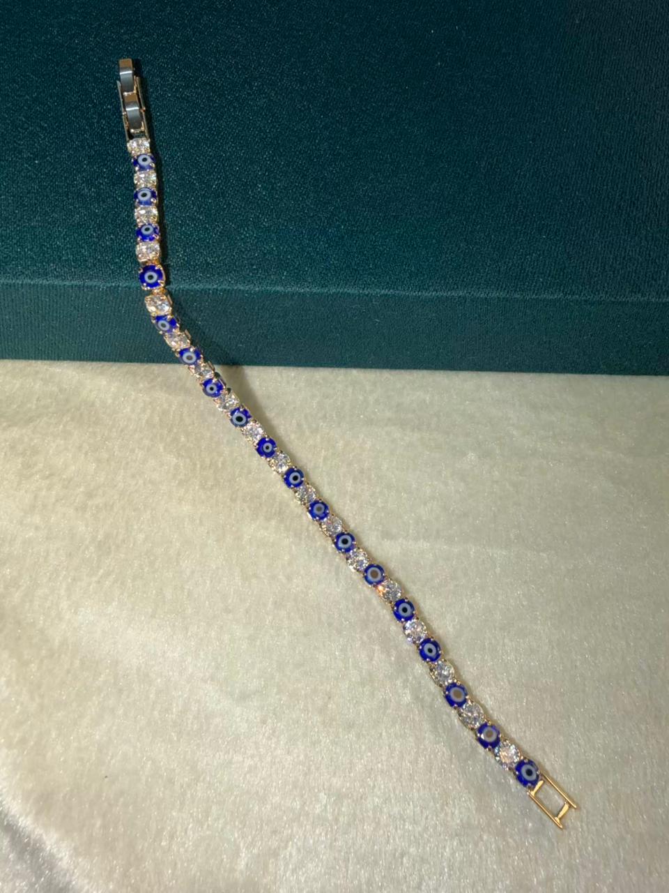Blue Evil Eye Shining Solitaire Diamonds Tennis Bracelet - Gold Colour
