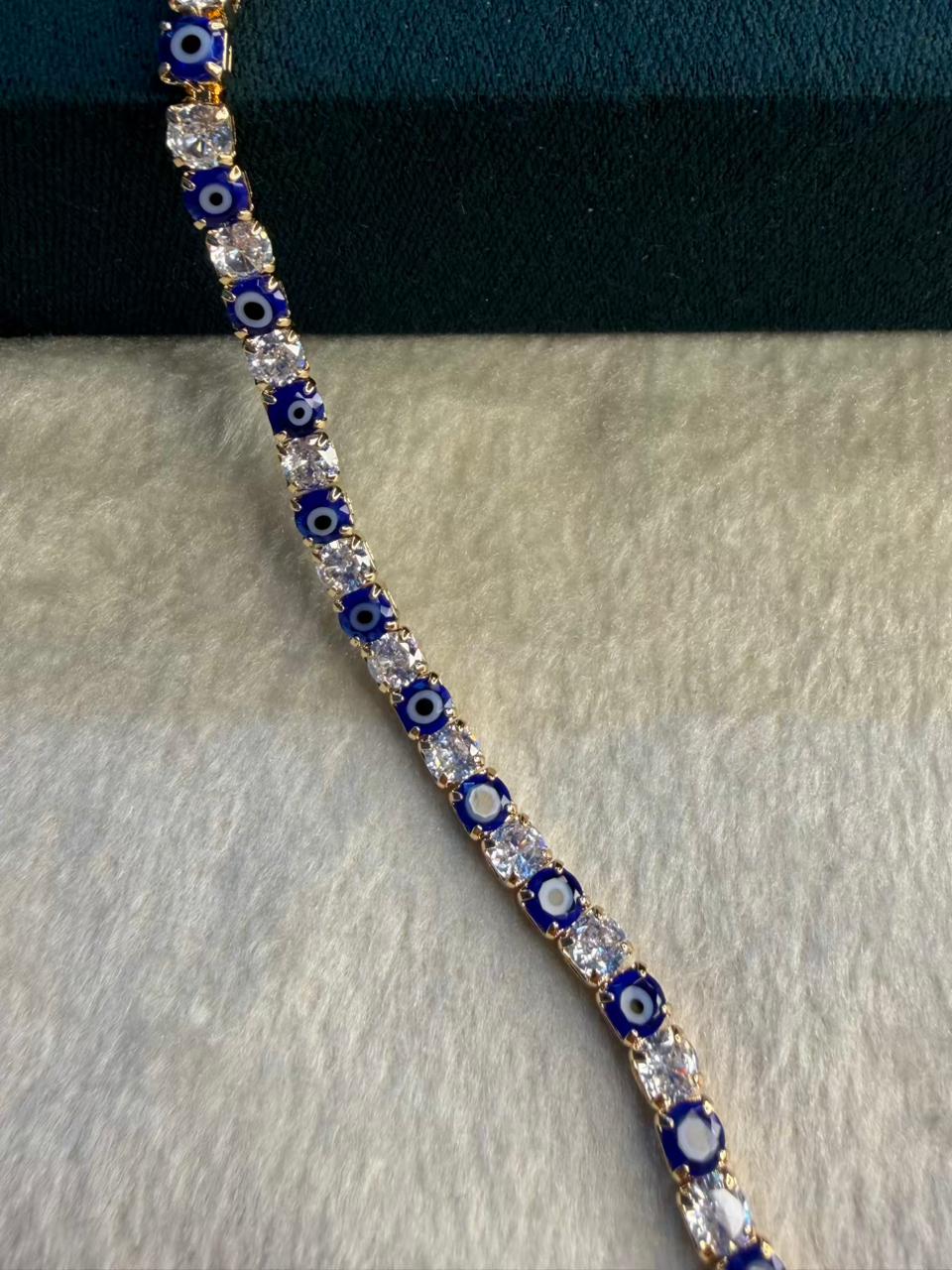 Blue Evil Eye Shining Solitaire Diamonds Tennis Bracelet - Gold Colour