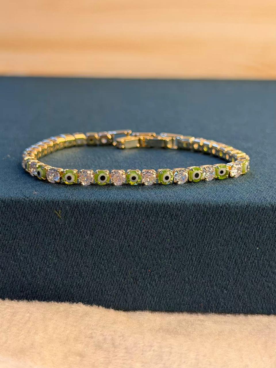 Blue Evil Eye Shining Solitaire Diamonds Tennis Bracelet - Gold Colour